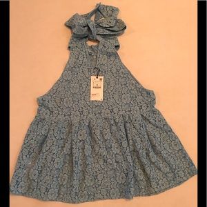 ZARA WOMEN’S LACED BLUE SLEEVELESS TOP